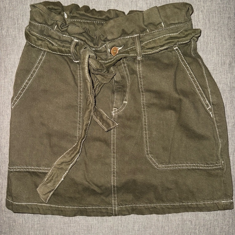 Free People Olive Green Paperbag Waist Mini Skirt